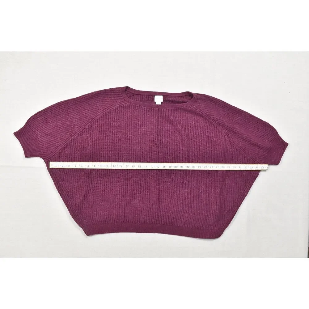 Chico's Women's Size 3 Large XL Purple Ribbed Knit Dolman Short Sleeve Pullover